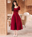 Burgundy satin short prom dress A-line evening dress