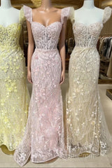 Cute Lace Appliques Sweetheart Spaghetti Straps Evening Prom Dress