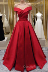 Off Shoulder A Line Red Stain Evening Prom Dress