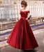 Burgundy satin A line prom dress party dress