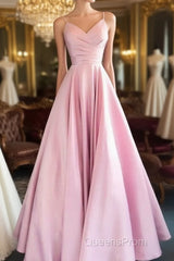Pink A Line Sweetheart Satin Long party Dress Evening Prom Dress Elegant Evening Dress Custom Size