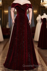Burgundy velvet long A ling Evening Prom Dress evening Dress