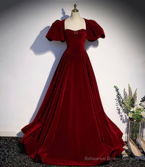 Burgundy Velvet Long Prom Dress Evening Dress