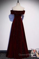Burgundy velvet long A ling Evening Prom Dress evening Dress