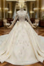Find All Of The Latest Styles Champagne Ball Gown Tulle Off the Shoulder Long Sleeve Beading Wedding Dress