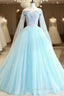 Fit Your Fashion Sense Light Blue Ball Gown Tulle Off the Shoulder Appliques Quinceanera Dress