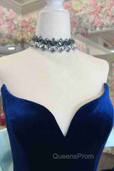 Fitted Mermaid Royal Blue Velvet Evening Prom Dress With Bow