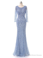 Floor-length Beading Sequin Fishtail Long Sleeve Evening Dress