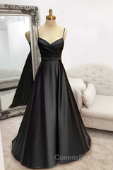 Floor-Length Satin Green Evening Prom Dress A-Line With Pleated