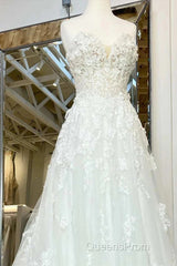 Floral Applique Sweetheart Long Wedding Dress With Sweeping Train