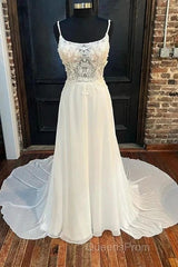 Floral Lace Scoop Neck Floor-Length Wedding Dress