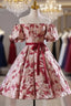 Flower Short Sleeve Off the Shoulder Homecoming Dress