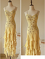 Flowy Strapless Yellow Beaded Jellyfish Skirt Chiffon Classy Prom Dress