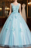 For This Year Biggest Dance Sky Blue Ball Gown Tulle Appliques V-neck Quinceanera Dress
