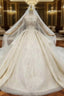 For You Next Evening Prom Dance Champagne Ball Gown Tulle Sequins Beading Off the Shoulder Wedding Dress With Removable Train