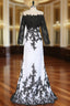 Evening Celebrity Dress Mermaid Long Sleeves Evening Dress Black White Appliques