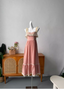 French Style Blush Pink Spaghetti Strap Square Neck Lace Jacquard Satin Classy Prom Dress