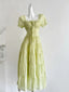 Fresh Light Green A-Line Short-Sleeved Back Hollow Long Classy Prom Dress Bridesmaid Dress