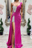 Fuchsia Asymmertrical Beaded Crystal Evening Prom Dress