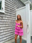 Fuchsia Hot Pink Chiffon Homecoming Dress,