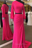 Fuchsia Mermaid Long Sleeve Evening Prom Dress