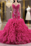 Fuchsia Mermaid Strapless Beading Evening Prom Dress