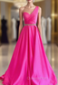 Fuchsia Satin One Shoulder Pleats Evening Prom Dress