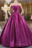 Fuchsia Satin Strapless Pleats Evening Prom Dress