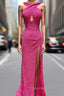 Fuchsia Sequins Backless Evening Prom Dress