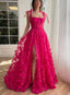 Fuchsia Tie Up Straps Lace Classy Prom Dress
