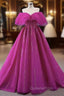 Fuchsia Tulle Beading Off the Shoulder Evening Prom Dress