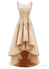 In Stock Pretty Tulle Amp Satin Scoop Neckline Hi Lo A Line Prom Dresses With Hot Fix Rhinestones Amp Lace Appliques