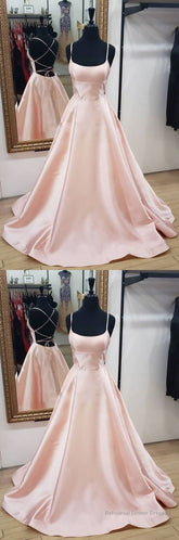 Simple Pink Satin Long Prom Dress, Pink Evening Dress