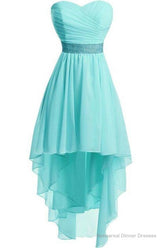 Women Strapless Lace Up Back Sexy High Low Chiffon Dress