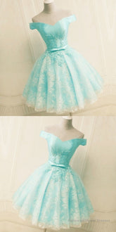 Green Off The Shoulder Appliques Short Homecoming Dress