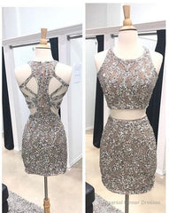 Two Piece Homecoming Dresses, Beaded Homecoming Dresses, Sheath Homecoming Dresses, Open Back Homecoming Dresses