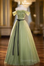 Geen Tulle A-line Evening Prom Dress with FLowers, Off Shoulder Tulle Party Dress