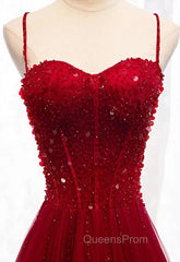 Gemgrace Burgundy Evening Prom Dress, Long Tulle Evening Dress With Straps