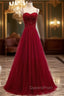 Gemgrace Burgundy Evening Prom Dress, Long Tulle Evening Dress With Straps