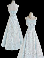 Gentle Blue A-Line Spaghetti Strap Satin Chiffon Long Evening Prom Dress Birthday Dress Graduation Evening Prom Dress