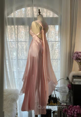 Gentle Pink Sheath Chiffon Ribbon V-Neck Simple Evening Prom Dress