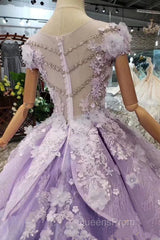Glam Light Purple Tulle With Lace Applique Sweet 16 Dress, Light Purple Evening Prom Dress