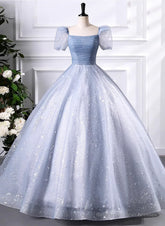 Glam Tulle Floor Length Prom Dress, Beautiful Short Sleeves Sweet 16 Dress