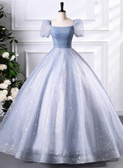 Glam Tulle Floor Length Prom Dress, Beautiful Short Sleeves Sweet 16 Dress