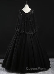 Glam Tulle With Lace Applique Ball Gown Sweet 16 Dress, Beaded Evening Prom Dress Evening Dress