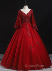 Glam Tulle With Lace Applique Ball Gown Sweet 16 Dress, Beaded Evening Prom Dress Evening Dress