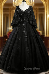 Glam Tulle With Lace Applique Ball Gown Sweet 16 Dress, Beaded Evening Prom Dress Evening Dress