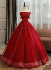 Glam Wine Red Quinceanera Dress Party Dress, Tulle Long Embroidered with Flowers Evening Dress