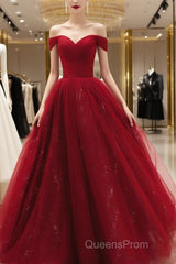 Glam Wine Red Sweetheart Tulle Shiny Long Evening Prom Dress Party Dress, Wine Red Formal Dress