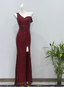 Glamorous Burgundy Slim-Fit One-Shoulder Slit Sequin Long Classy Prom Dress